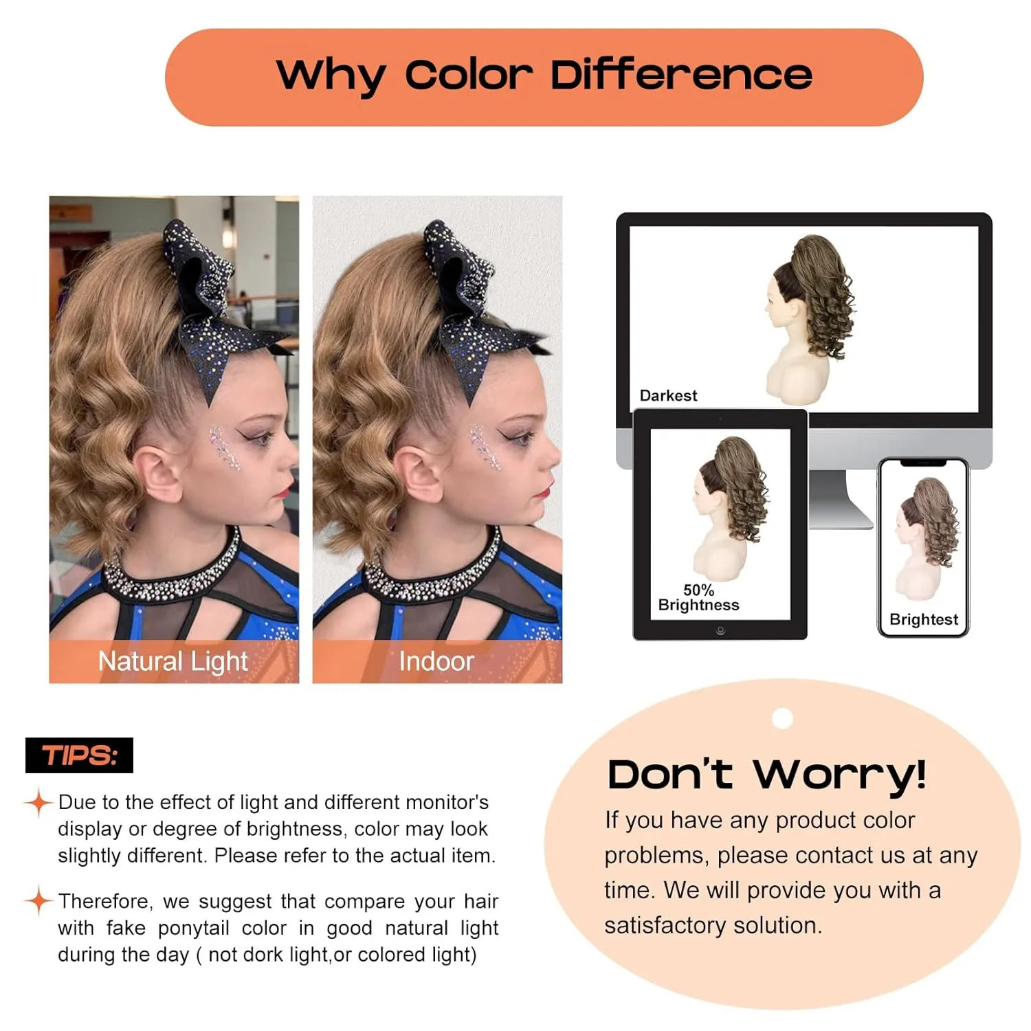 SEIKEA Cheer Ponytail Hair Piece, 14" Curly Cheerleader Hairpiece Ponytail Extension for Cheerleader Competition, Dance Light Blonde with Blonde Highlights