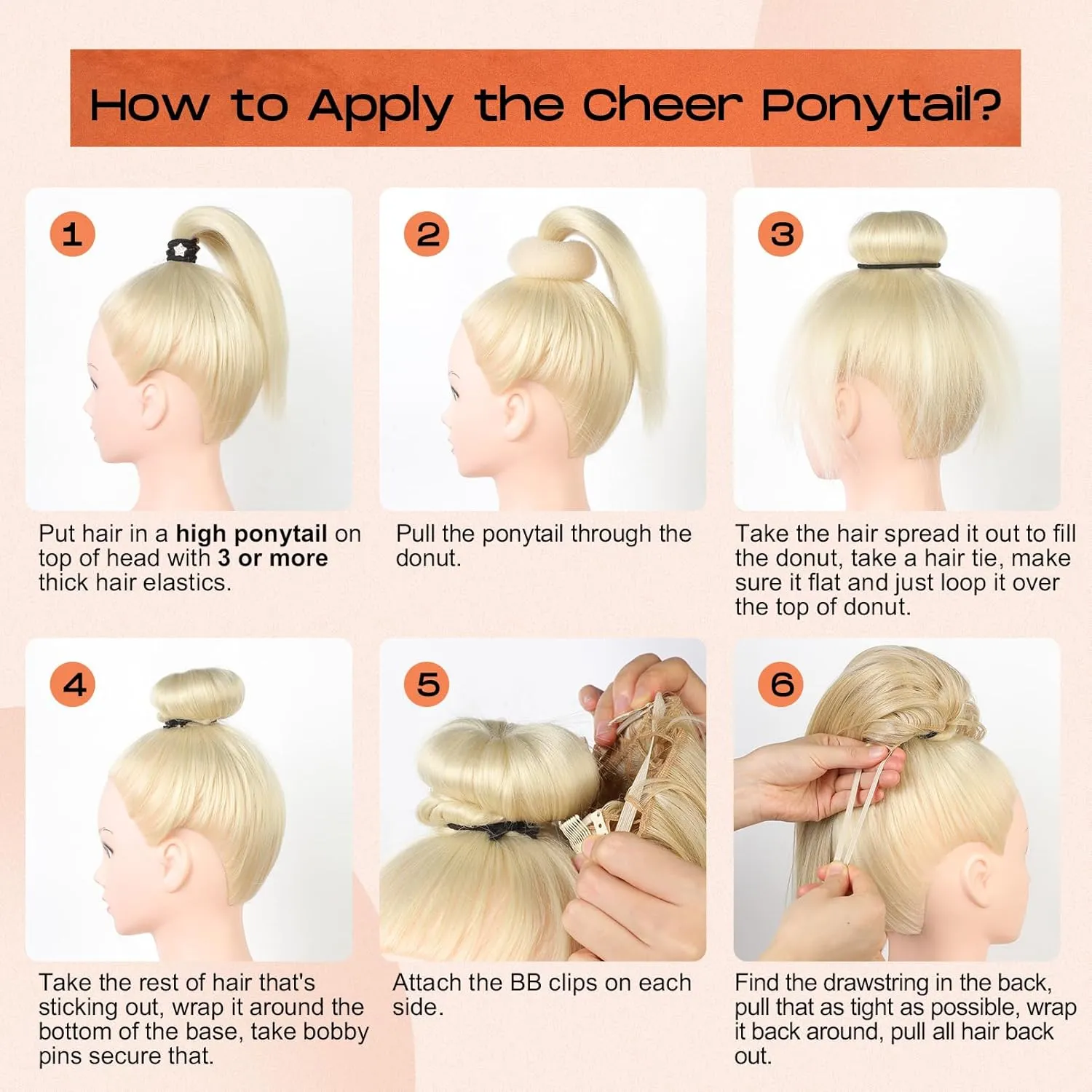 SEIKEA Cheer Ponytail Hair Piece, 14" Curly Cheerleader Hairpiece Ponytail Extension for Cheerleader Competition, Dance Light Blonde with Blonde Highlights