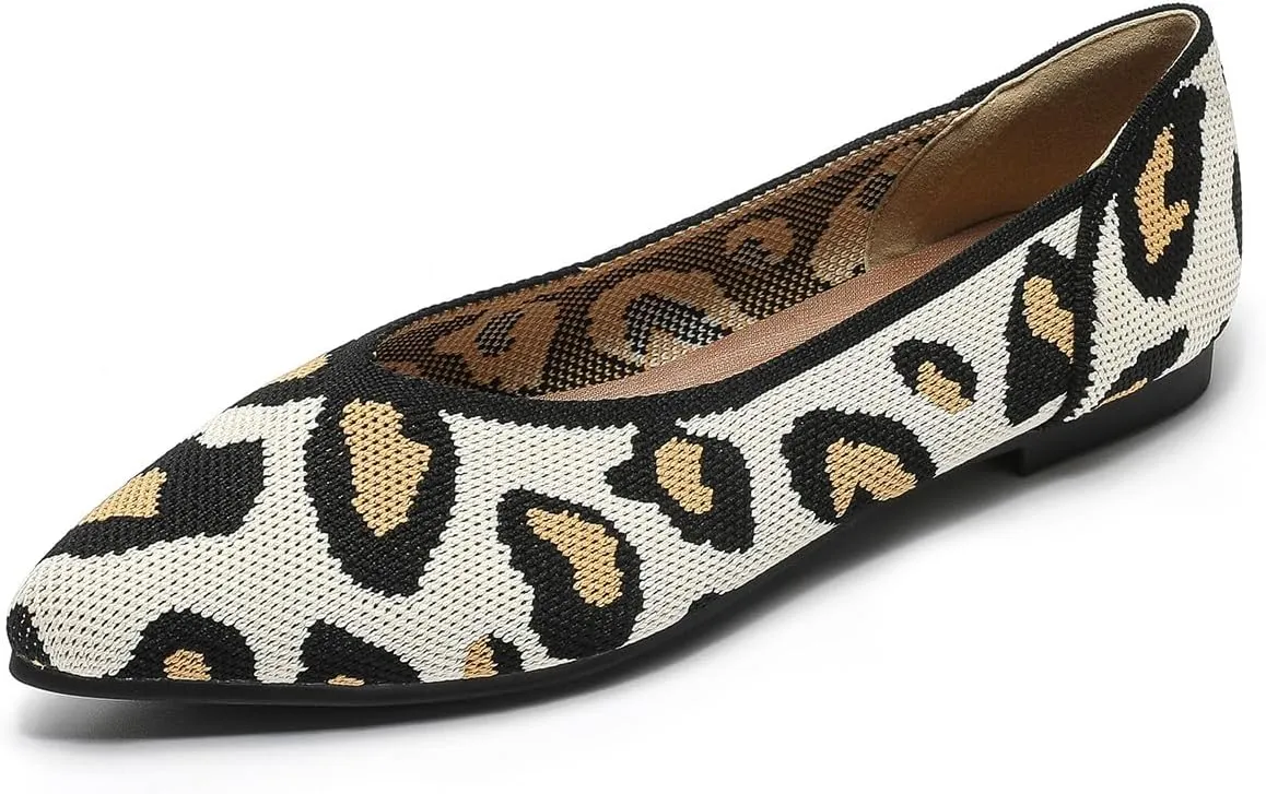 Semwiss Women's Ballet Flats Comfortable Casual Dressy Shoes,Work Flats Office Shoes Pointed Toe Leopard Flats.