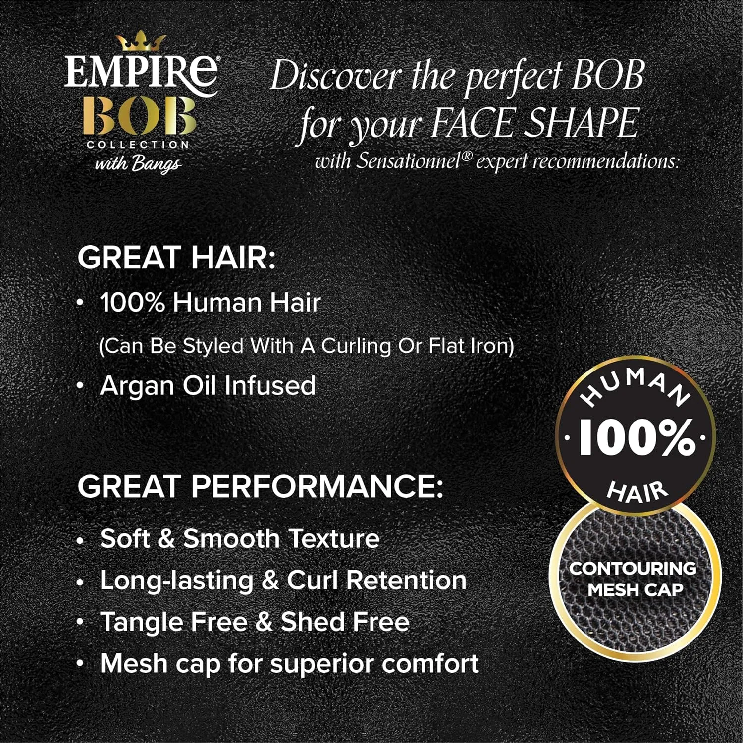 Sensationnel Empire Bob Humanhair Wig - Straight Cut Face Framing Mesh Cap for Comfort With Bangs (10 inch, ICYSILVER)