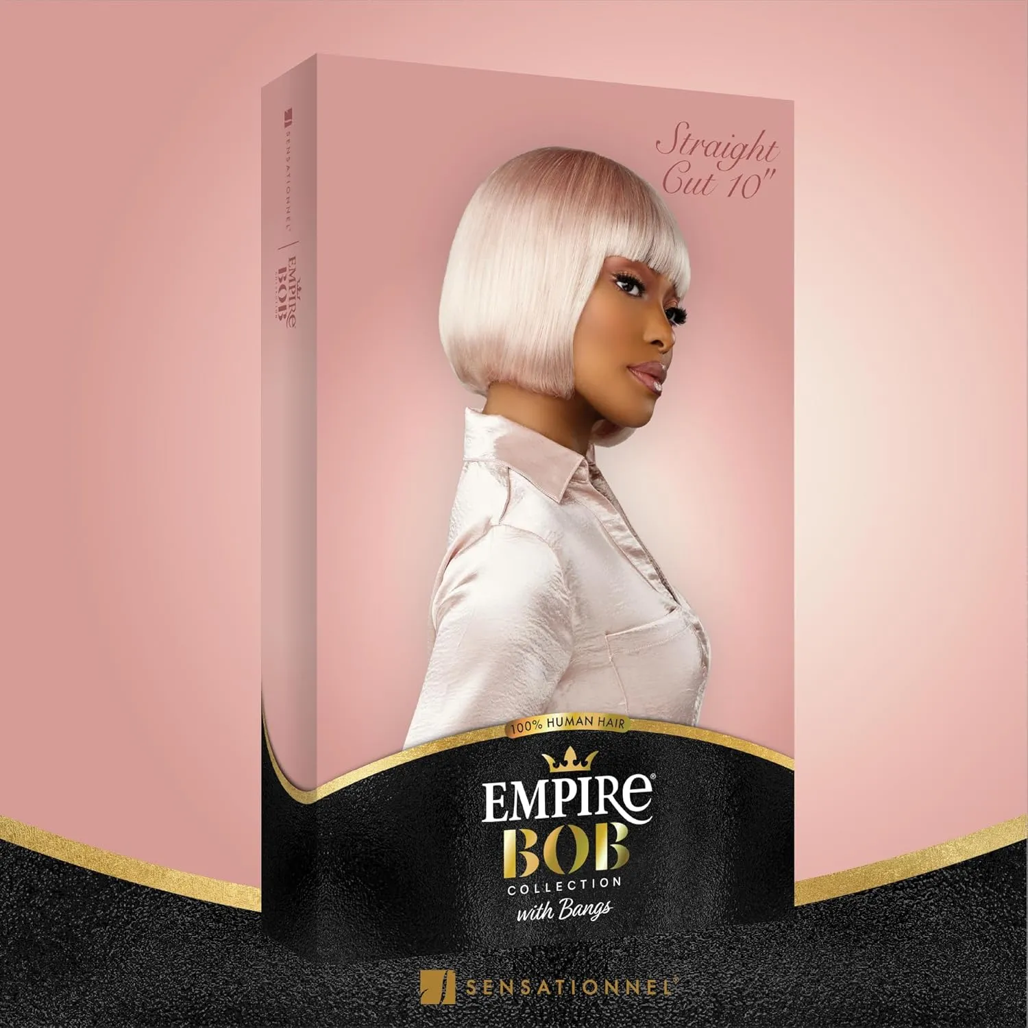 Sensationnel Empire Bob Humanhair Wig - Straight Cut Face Framing Mesh Cap for Comfort With Bangs (10 inch, ICYSILVER)