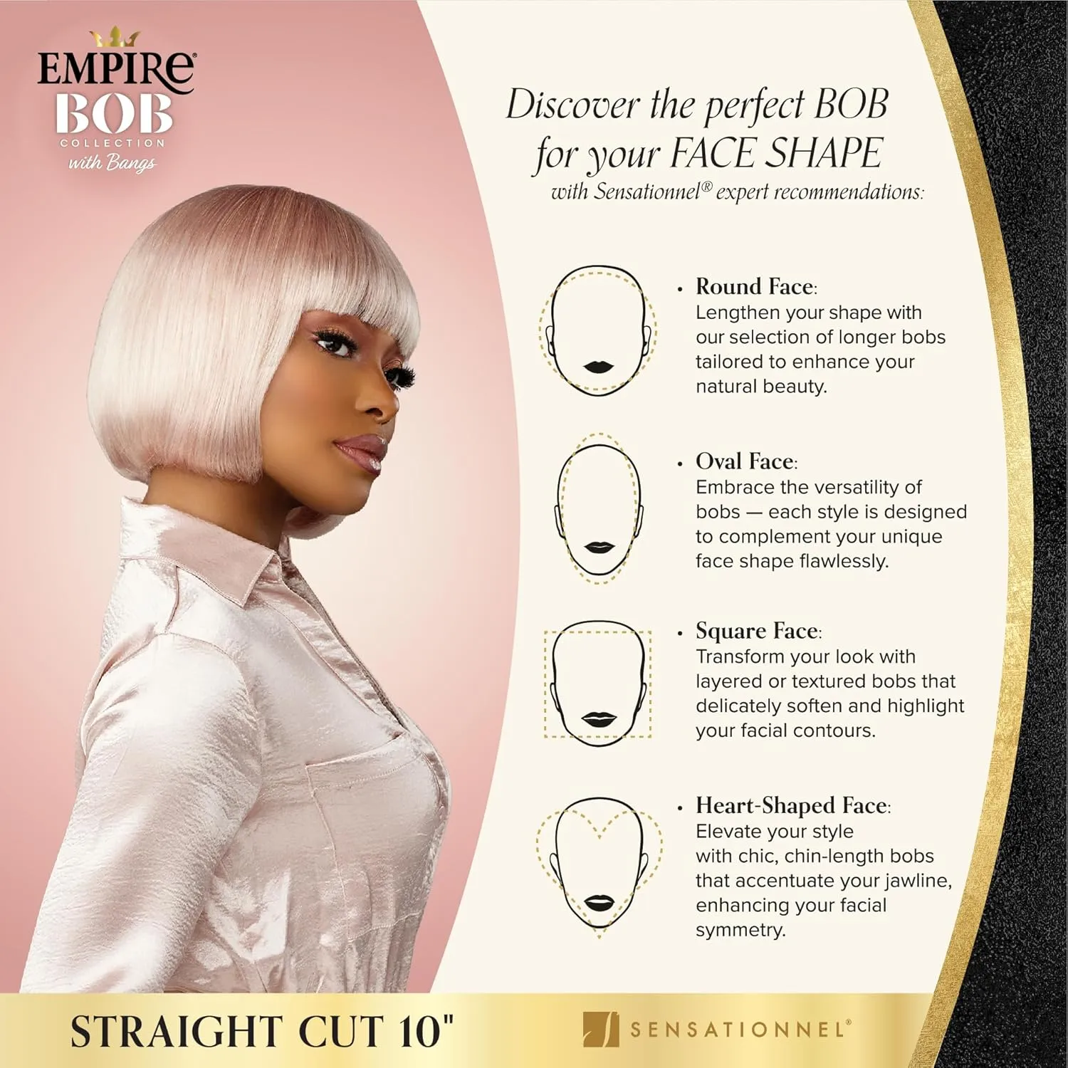 Sensationnel Empire Bob Humanhair Wig - Straight Cut Face Framing Mesh Cap for Comfort With Bangs (10 inch, ICYSILVER)