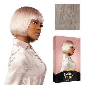Sensationnel Empire Bob Humanhair Wig - Straight Cut Face Framing Mesh Cap for Comfort With Bangs (10 inch, ICYSILVER)