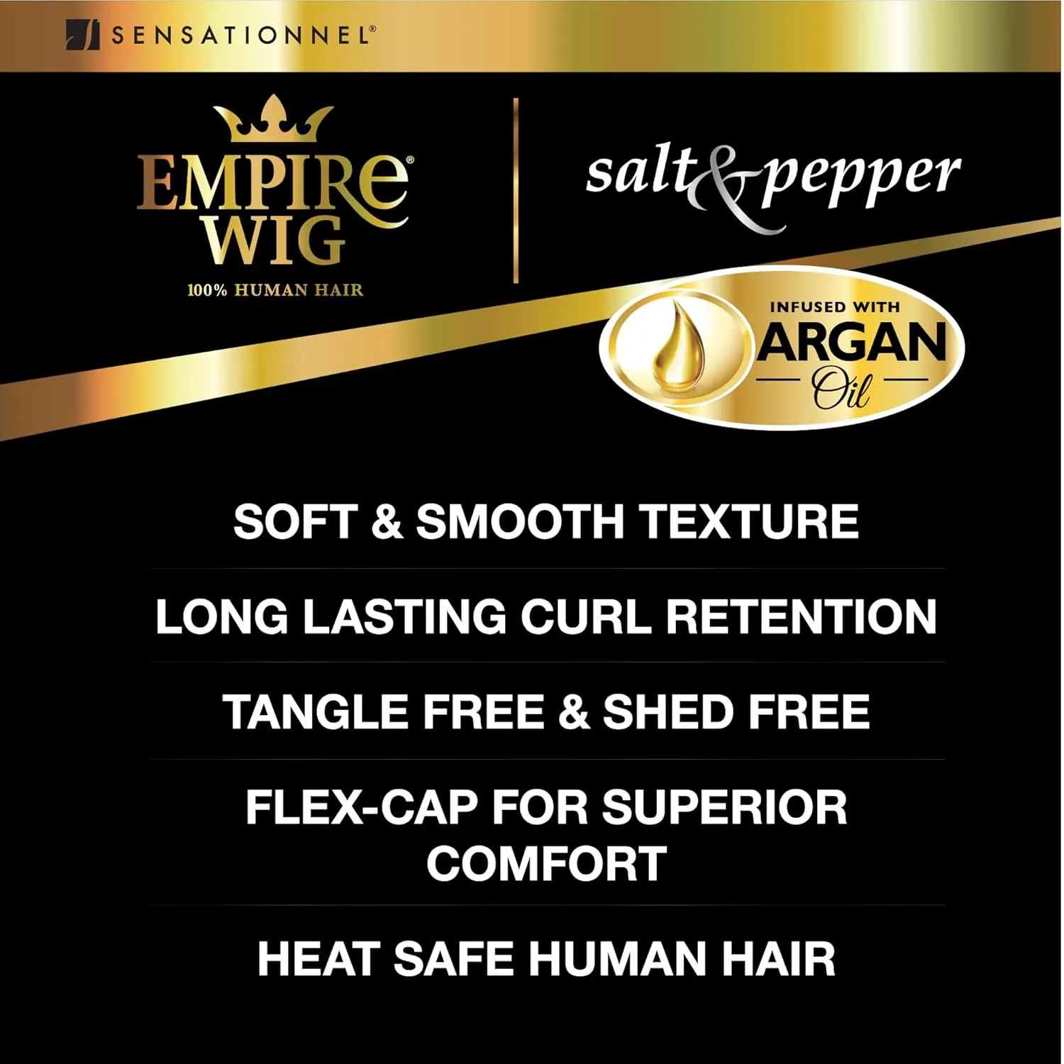 Sensationnel Empire Human Hair Wig - Salt And Pepper Bliss Contouring Mesh Cap Heat Safe (1B OFFBLACK)