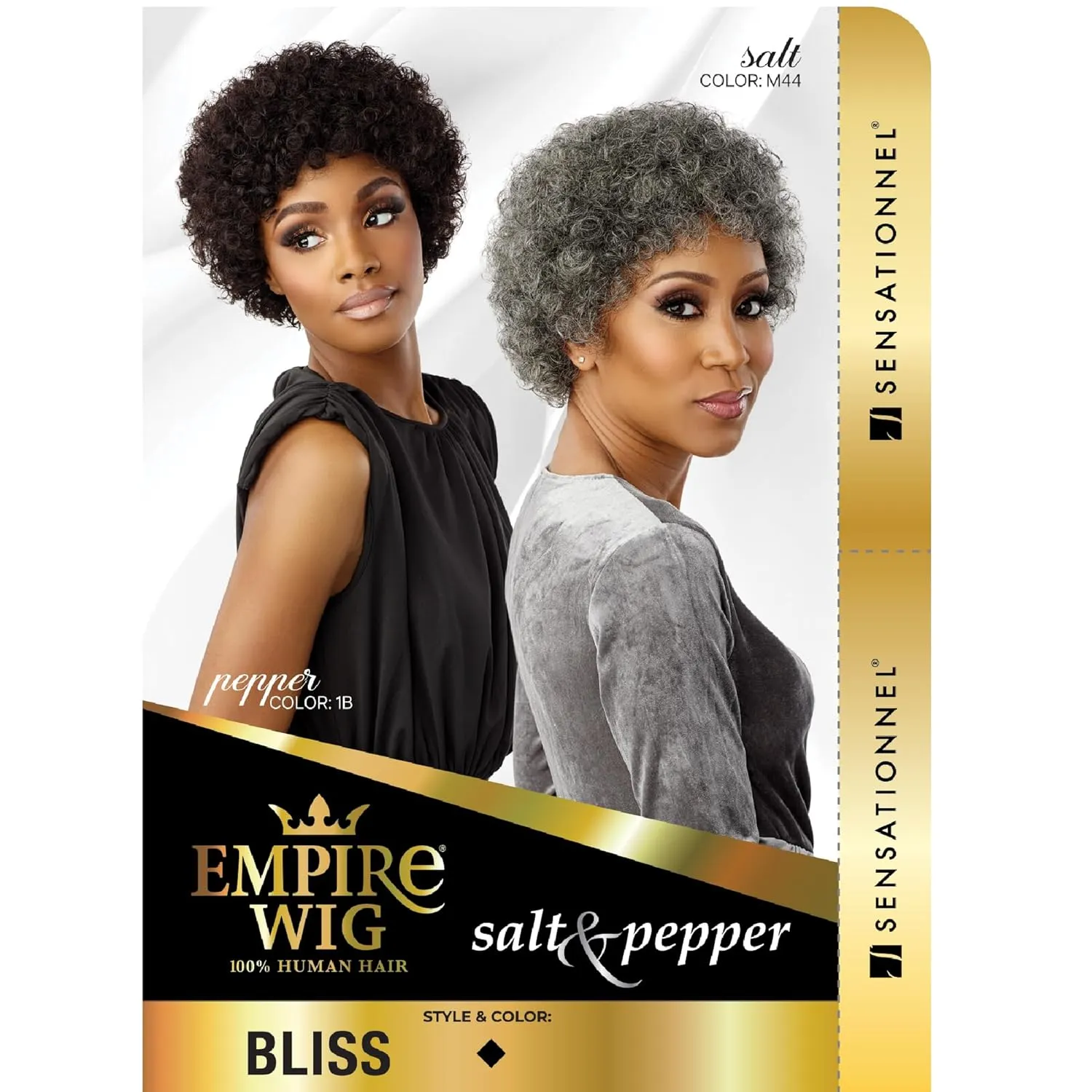 Sensationnel Empire Human Hair Wig - Salt And Pepper Bliss Contouring Mesh Cap Heat Safe (1B OFFBLACK)