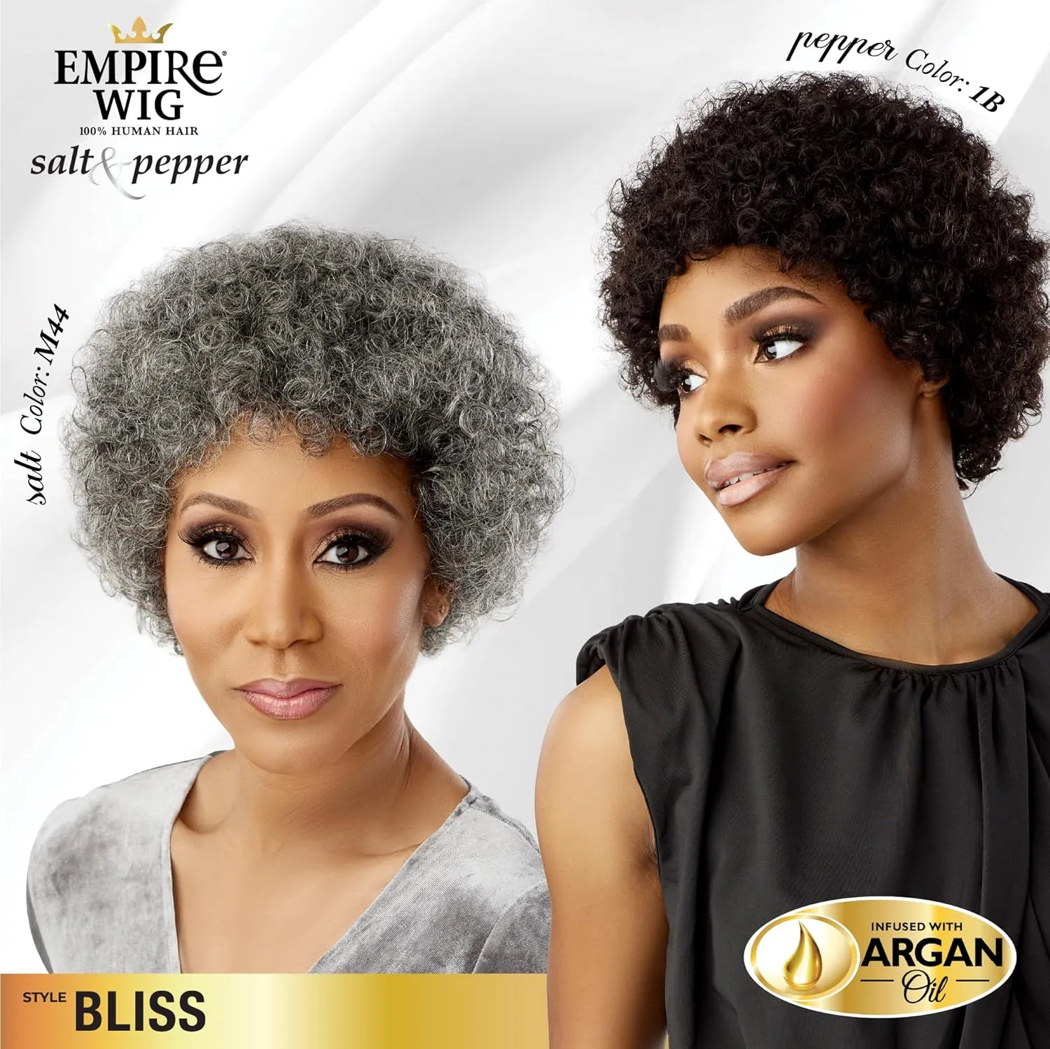Sensationnel Empire Human Hair Wig - Salt And Pepper Bliss Contouring Mesh Cap Heat Safe (1B OFFBLACK)