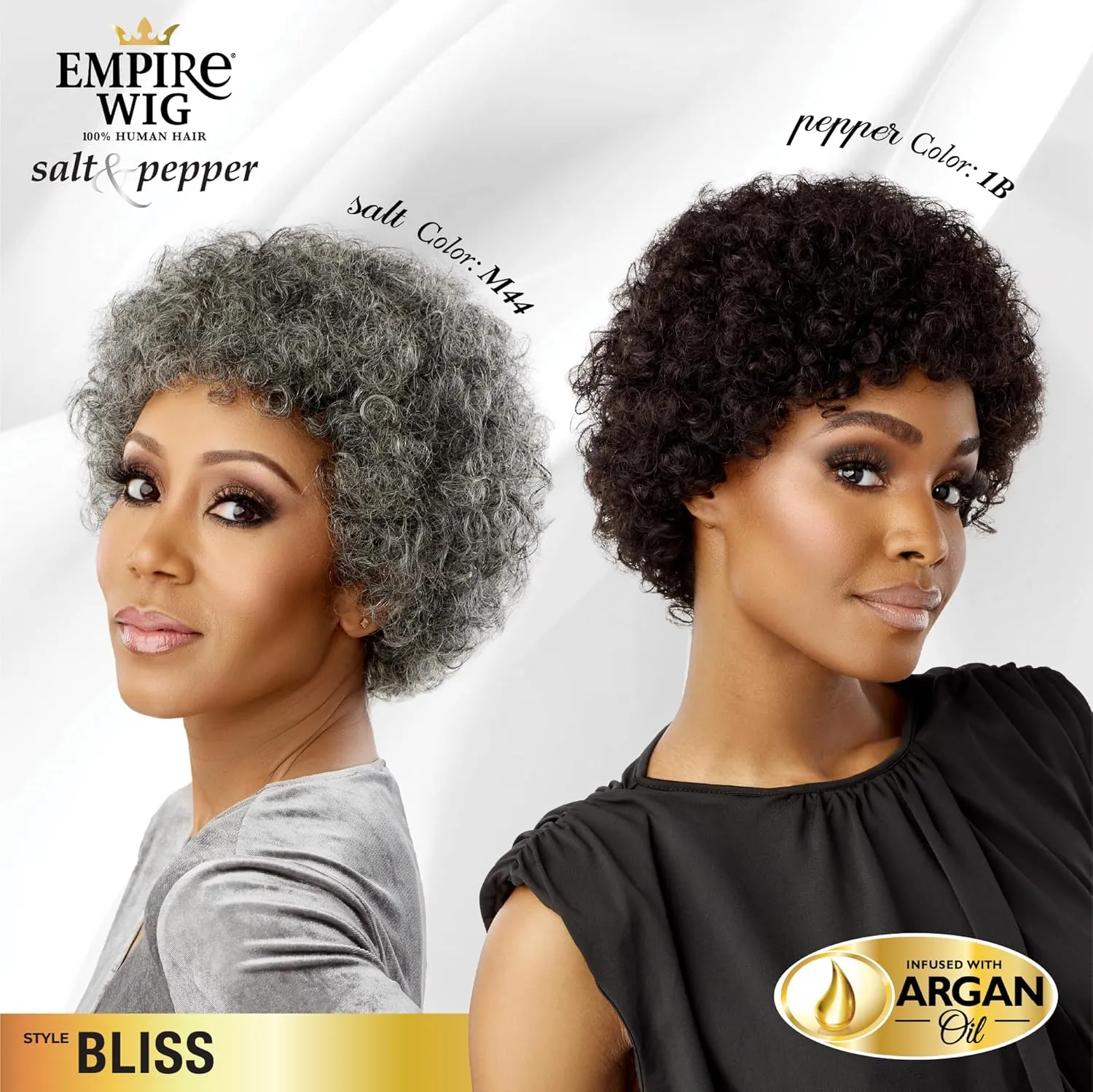 Sensationnel Empire Human Hair Wig - Salt And Pepper Bliss Contouring Mesh Cap Heat Safe (1B OFFBLACK)