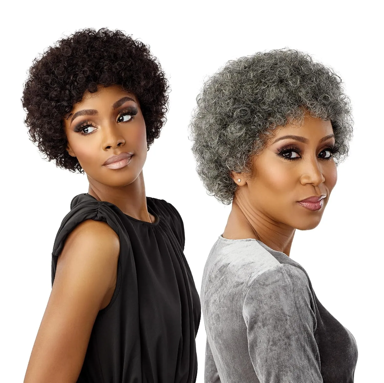 Sensationnel Empire Human Hair Wig - Salt And Pepper Bliss Contouring Mesh Cap Heat Safe (1B OFFBLACK)