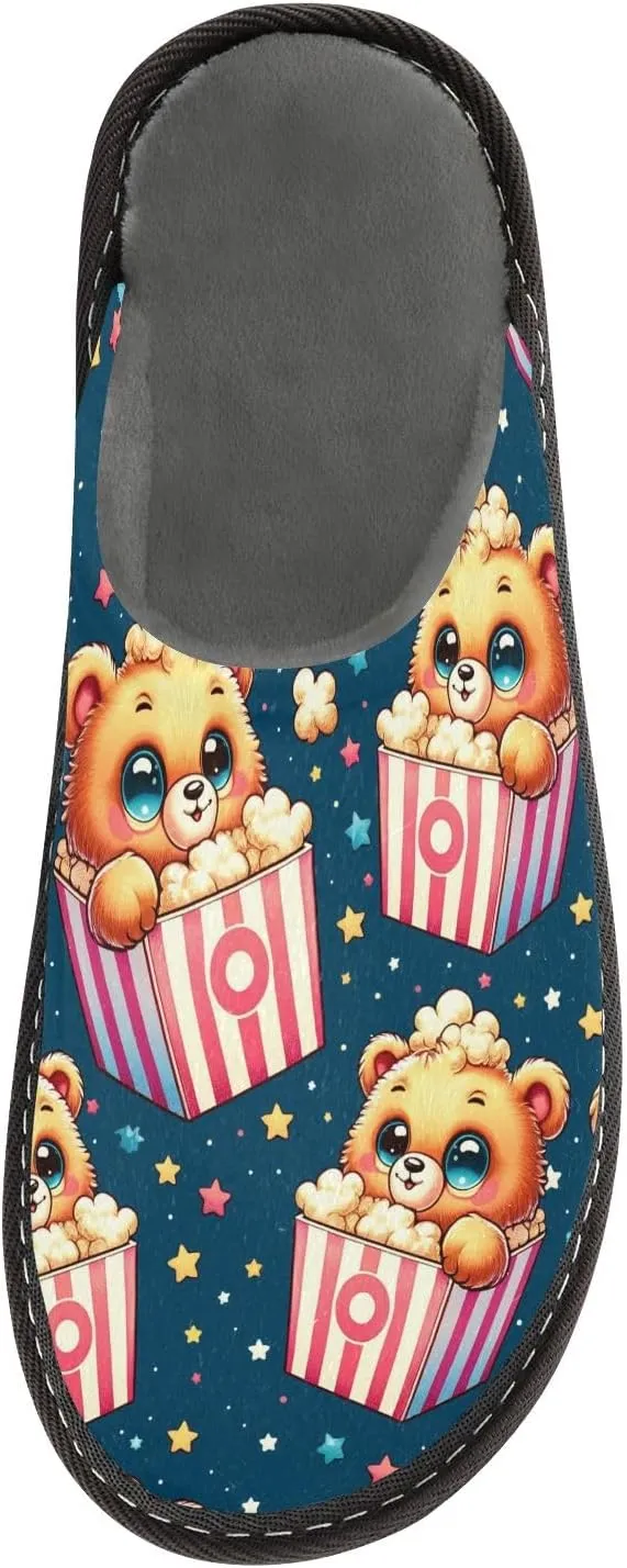 senya Bear Popcorn with Star Fuzzy Slippers Soft Home Bedroom Slippers for Women Men House Shoes