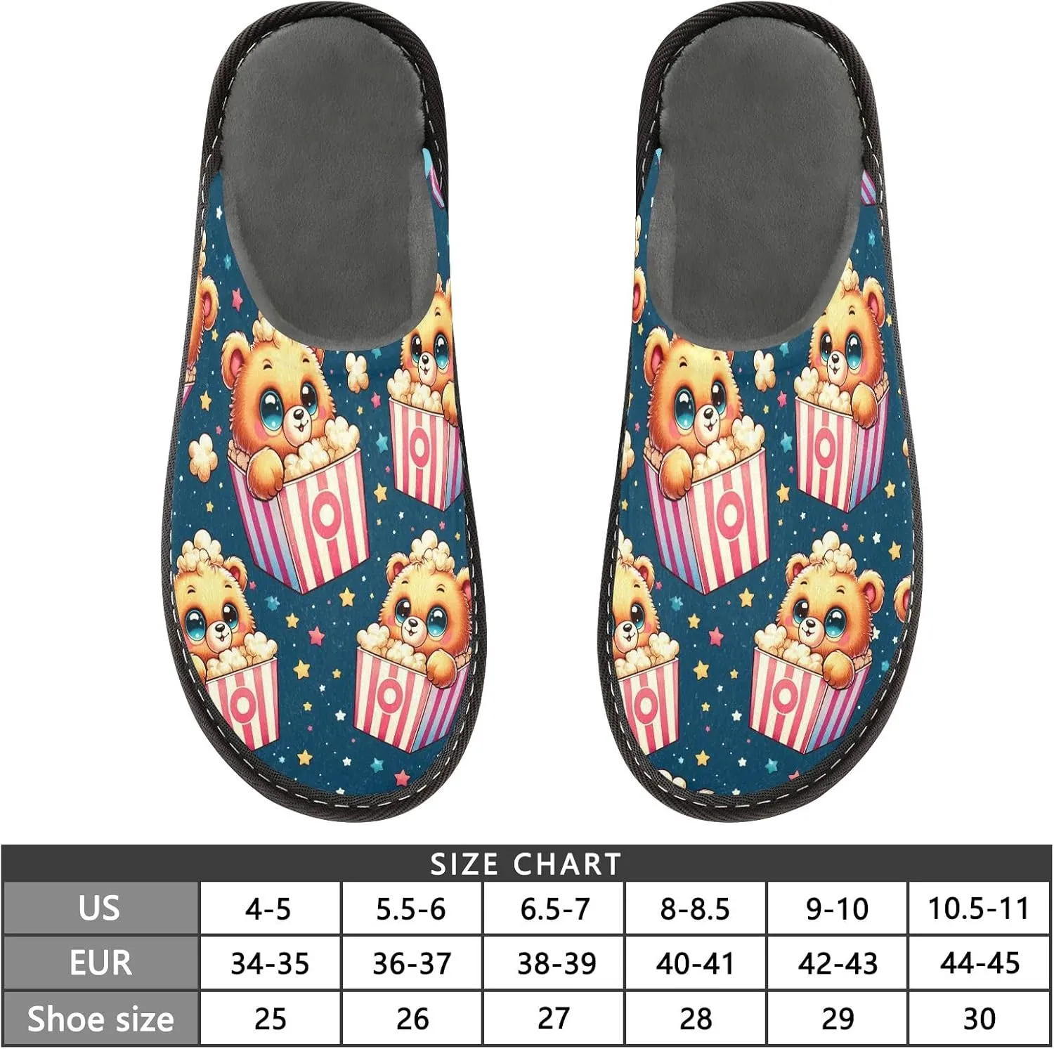 senya Bear Popcorn with Star Fuzzy Slippers Soft Home Bedroom Slippers for Women Men House Shoes