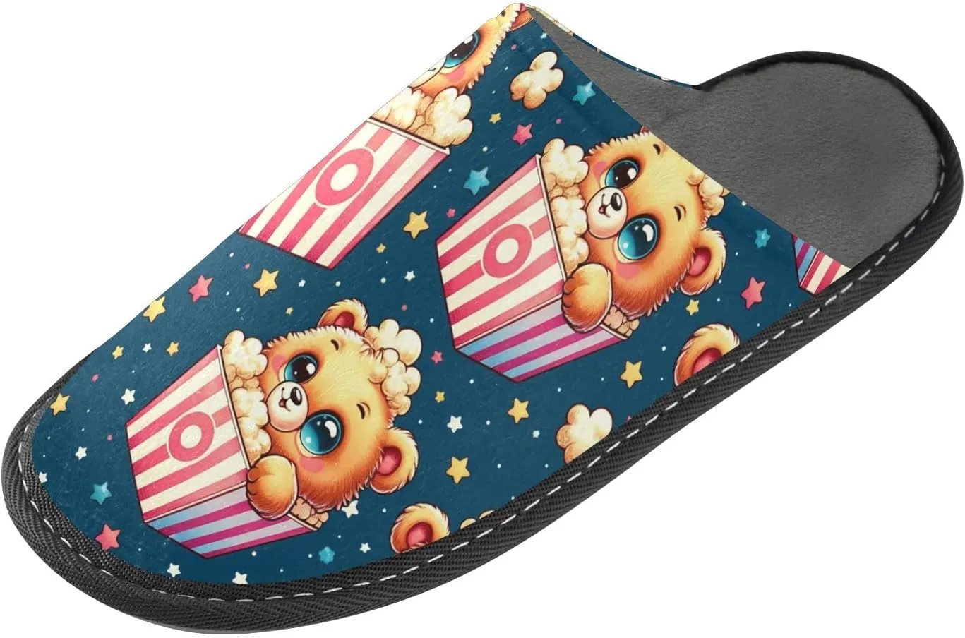 senya Bear Popcorn with Star Fuzzy Slippers Soft Home Bedroom Slippers for Women Men House Shoes