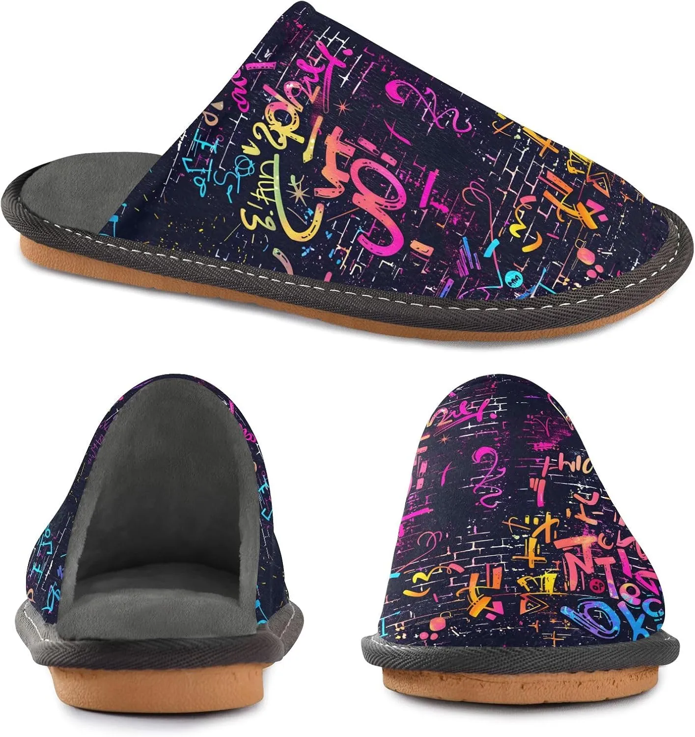 senya Doodle Math Fuzzy Slippers Soft Home Bedroom Slippers for Women Men House Shoes