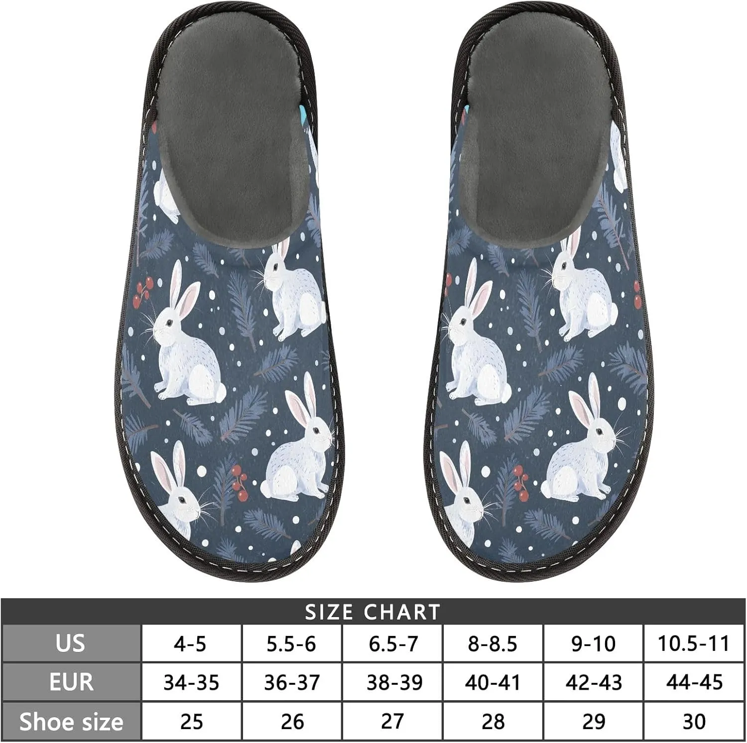senya Winter Rabbits Snowflakes Fuzzy Slippers Soft Home Bedroom Slippers for Women Men House Shoes