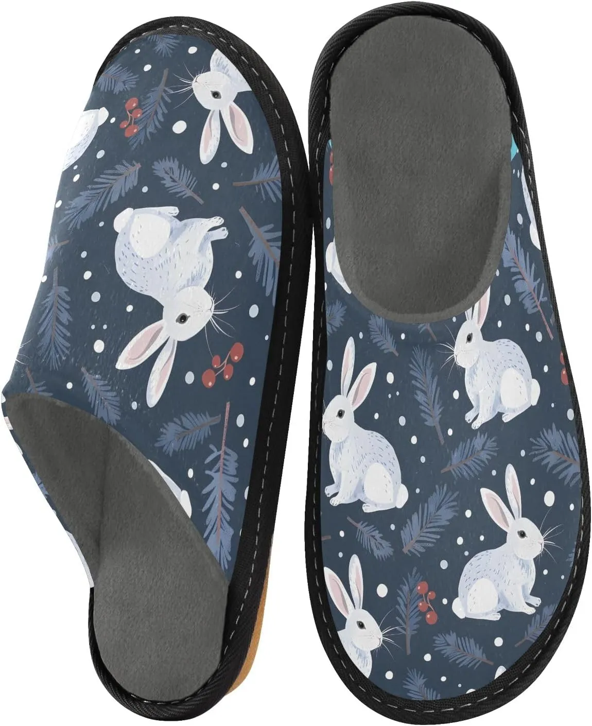 senya Winter Rabbits Snowflakes Fuzzy Slippers Soft Home Bedroom Slippers for Women Men House Shoes