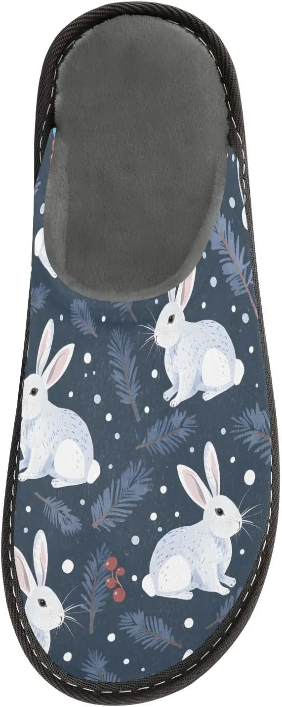 senya Winter Rabbits Snowflakes Fuzzy Slippers Soft Home Bedroom Slippers for Women Men House Shoes