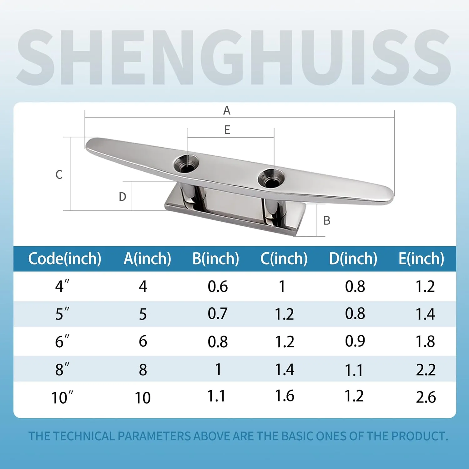 SHENGHUISS Boat Cleat 316 Stainless Steel Open Base Boat Dock Cleats with Fasteners, Marine Grade Rope Cleat for Boat, Dock, Deck, Kayak, Yacht, Nautical Decor (4"/5"/6"/8"/10")
