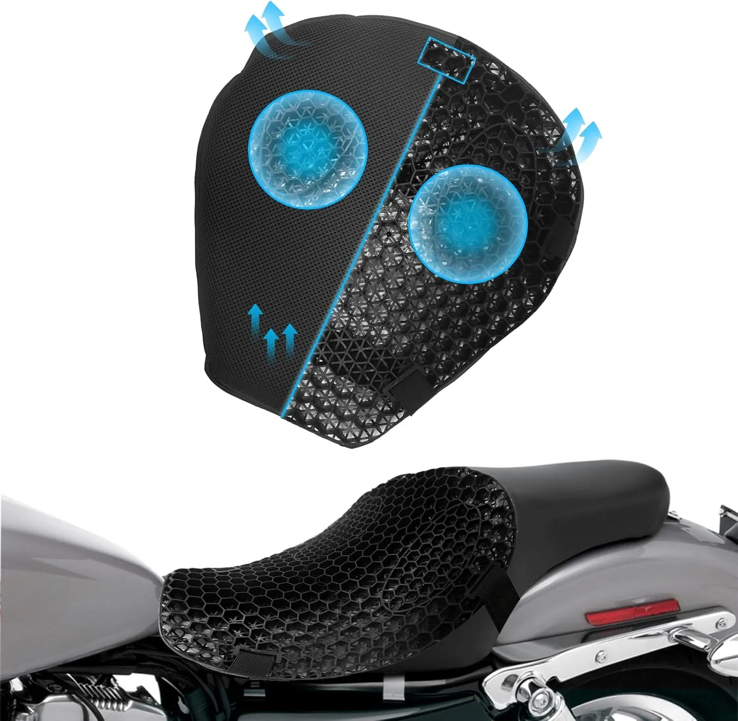 Shock Absorption Motorcycle Gel Seat Cushion,Large 3D Honeycomb Structure Highly Elastic Motorcycle Seat Cushion, Motorcycle Cushion Accessories is Soft and Comfortable for Long Rides.
