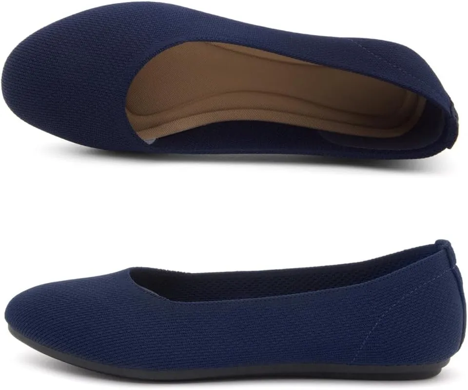 Shoe Land SL-Memory Women’s Flats – Round Toe Dressy Ballet Flats, Foldable Slip-On Knit Flat Shoes with Memory Foam, Comfortable for Daily Wear, Work, Office, and Party