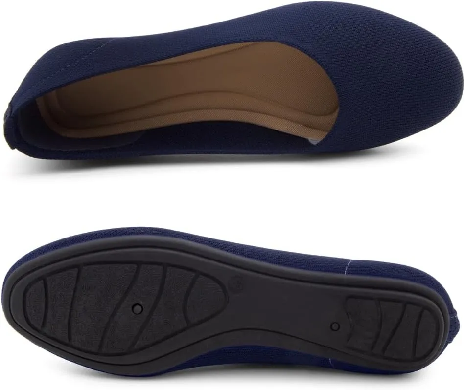 Shoe Land SL-Memory Women’s Flats – Round Toe Dressy Ballet Flats, Foldable Slip-On Knit Flat Shoes with Memory Foam, Comfortable for Daily Wear, Work, Office, and Party