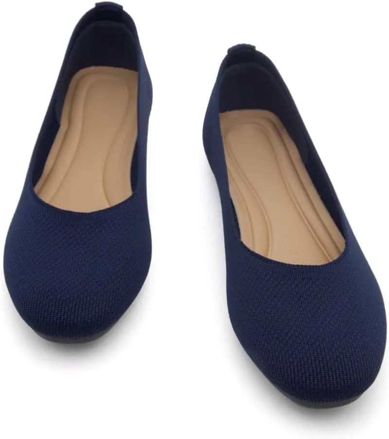 Shoe Land SL-Memory Women’s Flats – Round Toe Dressy Ballet Flats, Foldable Slip-On Knit Flat Shoes with Memory Foam, Comfortable for Daily Wear, Work, Office, and Party