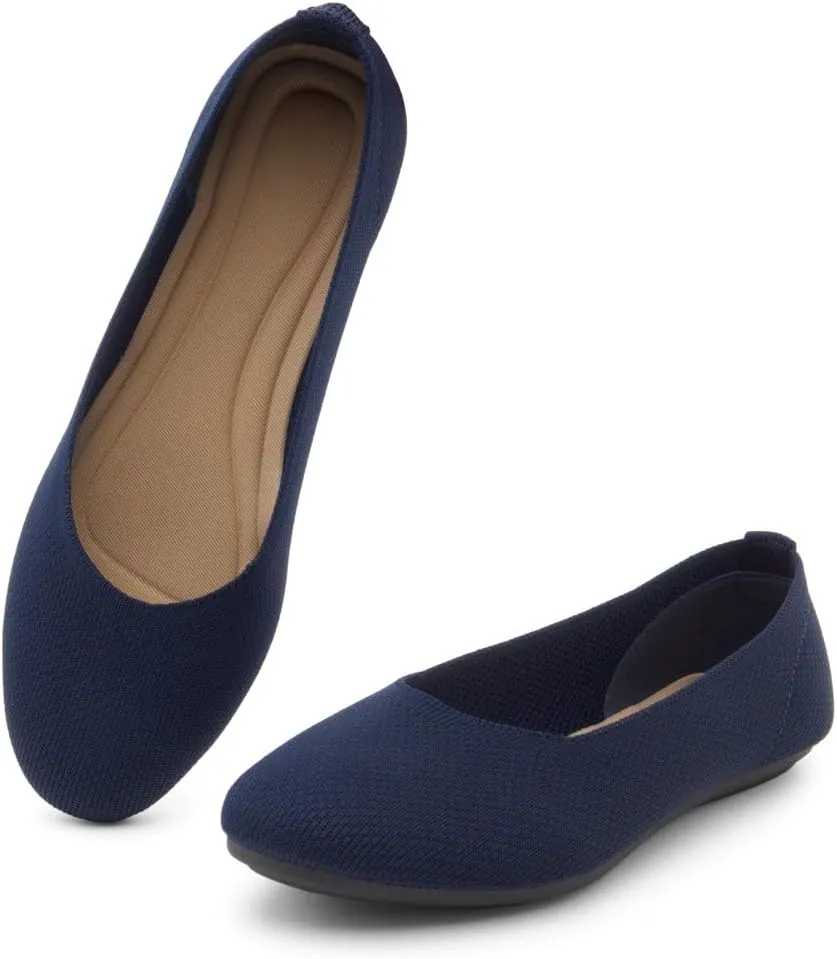 Shoe Land SL-Memory Women’s Flats – Round Toe Dressy Ballet Flats, Foldable Slip-On Knit Flat Shoes with Memory Foam, Comfortable for Daily Wear, Work, Office, and Party