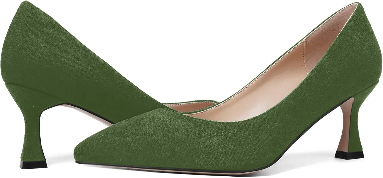 SHOWFOREST Womens Dress Pointed Toe Slip On Suede Wedding Stiletto Mid Heel Pumps Shoes 2.5 Inch