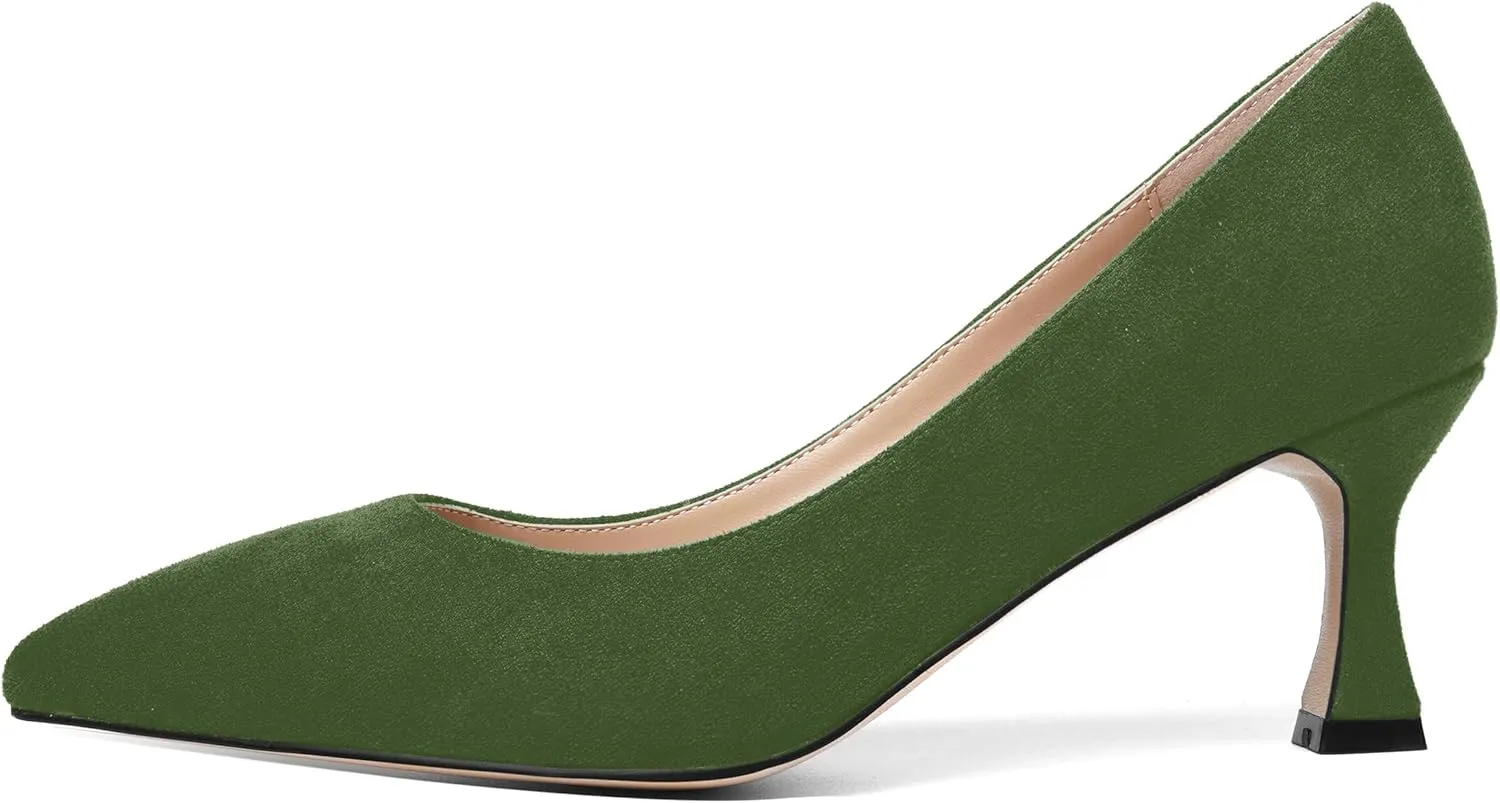 SHOWFOREST Womens Dress Pointed Toe Slip On Suede Wedding Stiletto Mid Heel Pumps Shoes 2.5 Inch