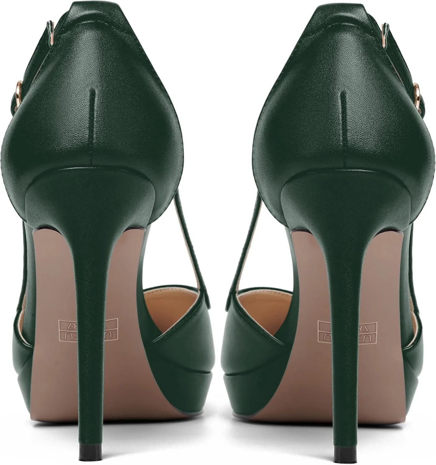 SHOWFOREST Womens Slip On Adjustable Strap Office Platform Solid Fashion Matte Pointed Toe Stiletto High Heel Pumps Shoes 4 Inch