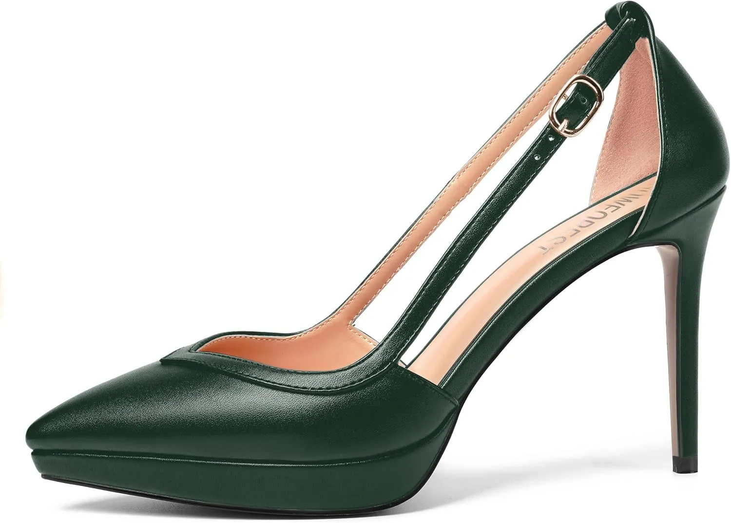 SHOWFOREST Womens Slip On Adjustable Strap Office Platform Solid Fashion Matte Pointed Toe Stiletto High Heel Pumps Shoes 4 Inch