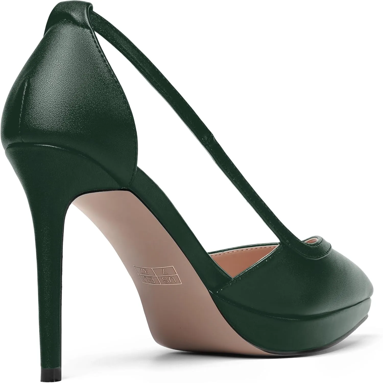 SHOWFOREST Womens Slip On Adjustable Strap Office Platform Solid Fashion Matte Pointed Toe Stiletto High Heel Pumps Shoes 4 Inch