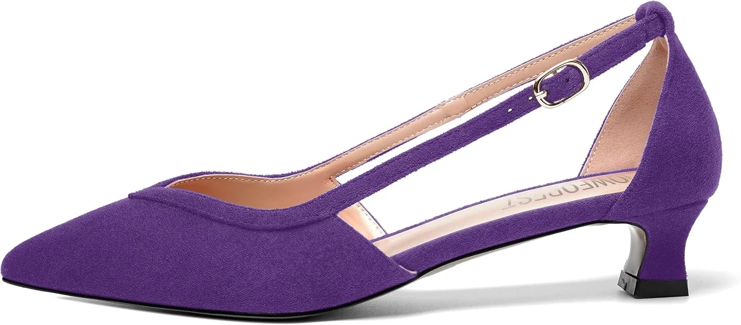 SHOWFOREST Womens Solid Pointed Toe Slip On Wedding Suede Dress Kitten Low Heel Pumps Shoes 1.5 Inch
