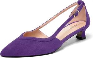 SHOWFOREST Womens Solid Pointed Toe Slip On Wedding Suede Dress Kitten Low Heel Pumps Shoes 1.5 Inch
