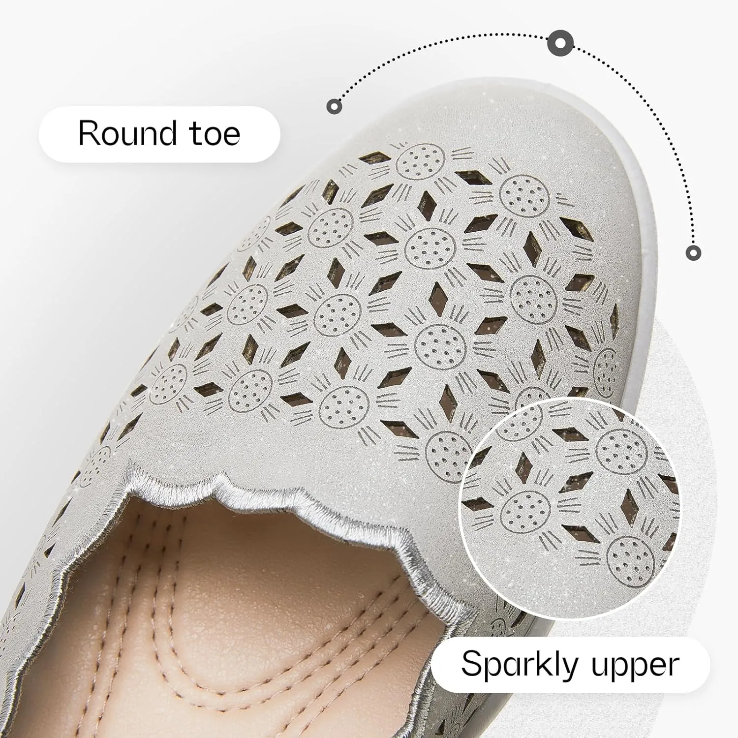 Shupua Flats for Women Dressy Comfortable Women's Ballet Flats Shoes Casual Black Flats Round Toe Womens Slip on Shoes PU Leather Flats Summer with Diamond Eyelets