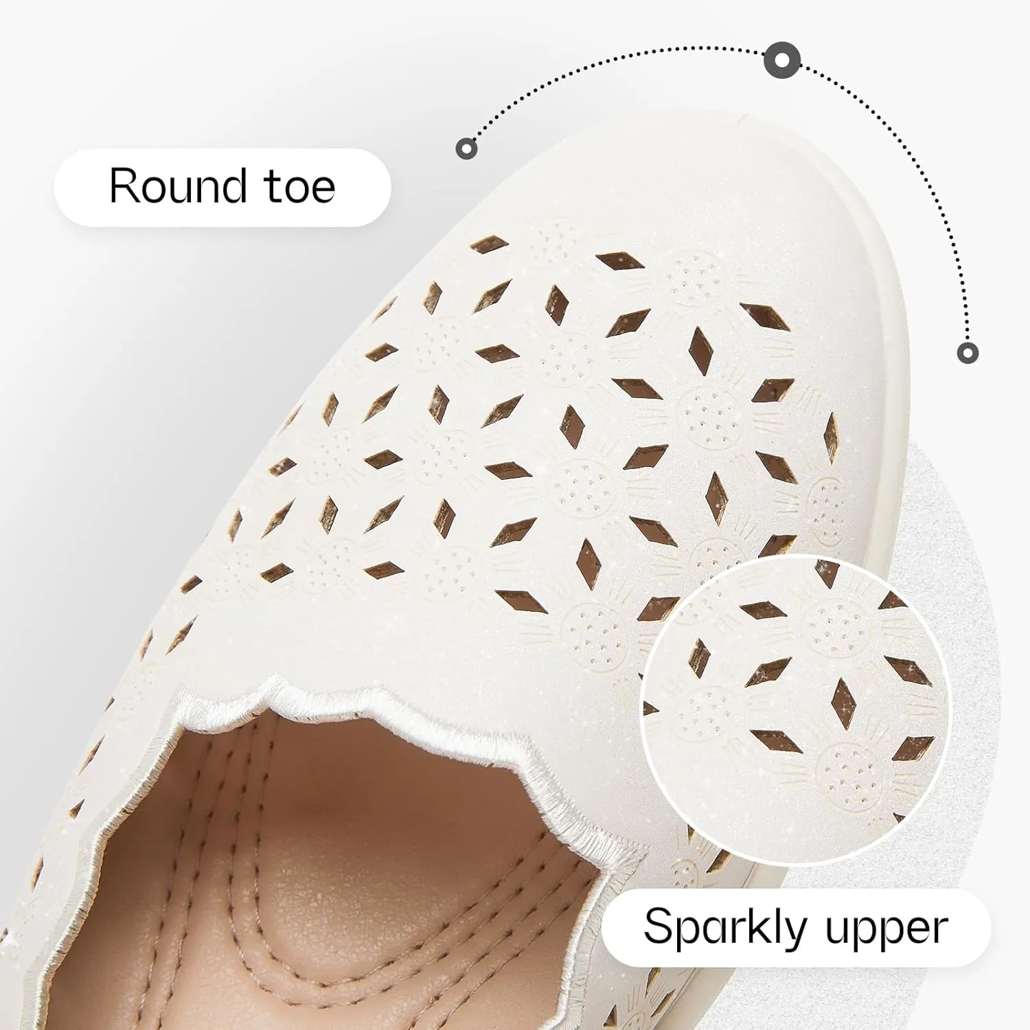 Shupua Flats for Women Dressy Comfortable Women's Ballet Flats Shoes Casual Black Flats Round Toe Womens Slip on Shoes PU Leather Flats Summer with Diamond Eyelets
