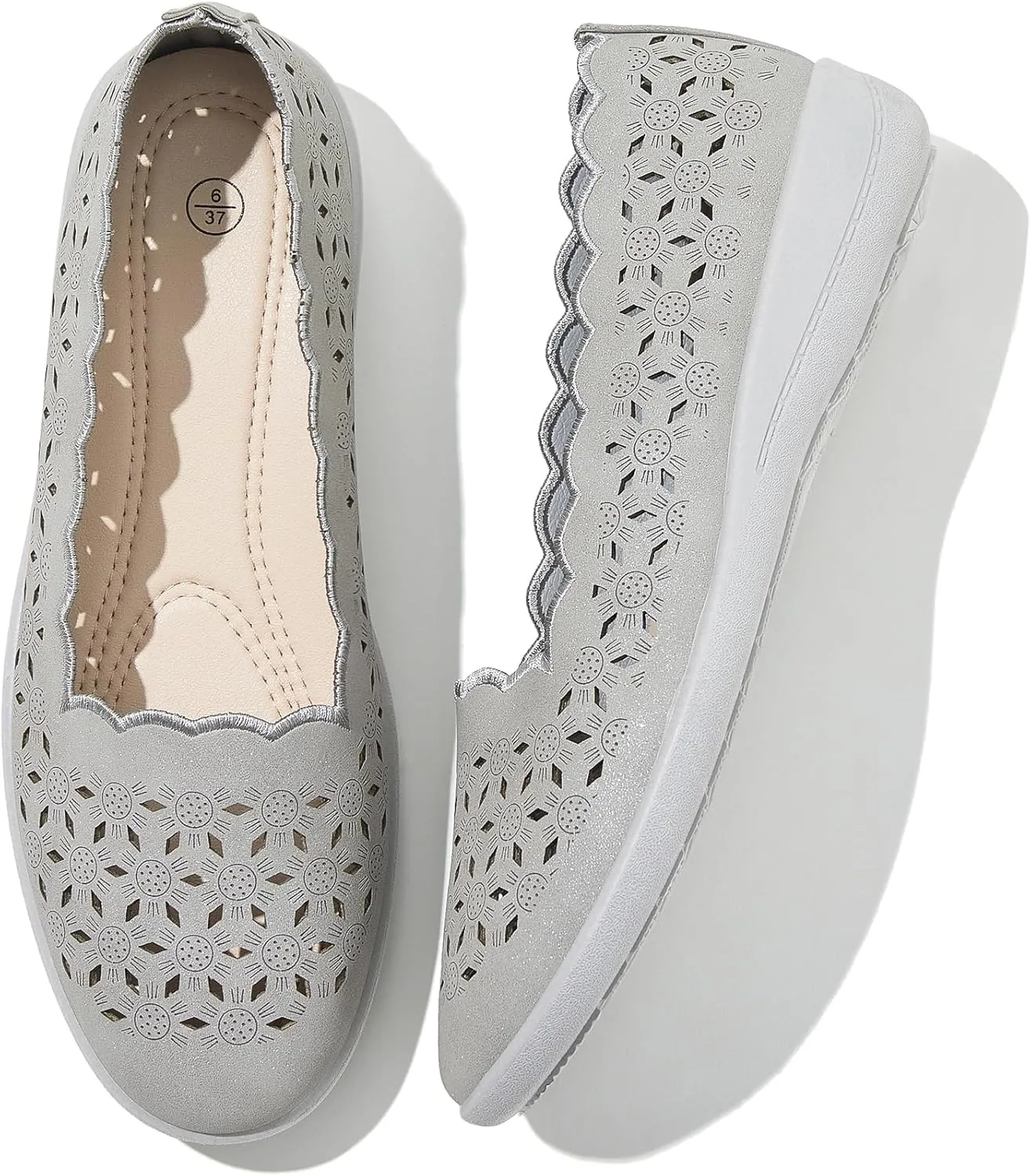 Shupua Flats for Women Dressy Comfortable Women's Ballet Flats Shoes Casual Black Flats Round Toe Womens Slip on Shoes PU Leather Flats Summer with Diamond Eyelets