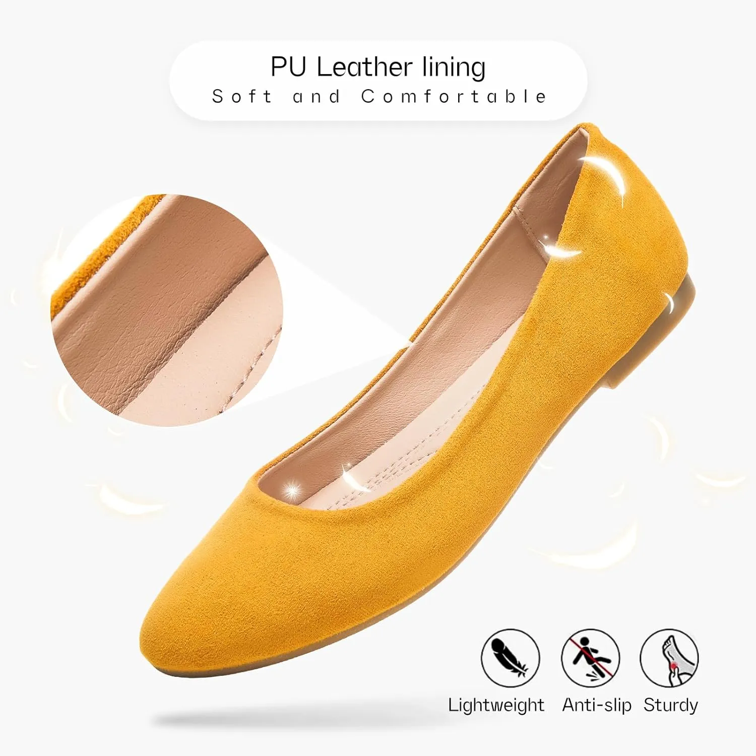 Shupua Flats for Women Round Toe Flat Shoes Dressy Black Ballet Flats Comfortable Womens Dress Shoes Ballerina Flats for Work