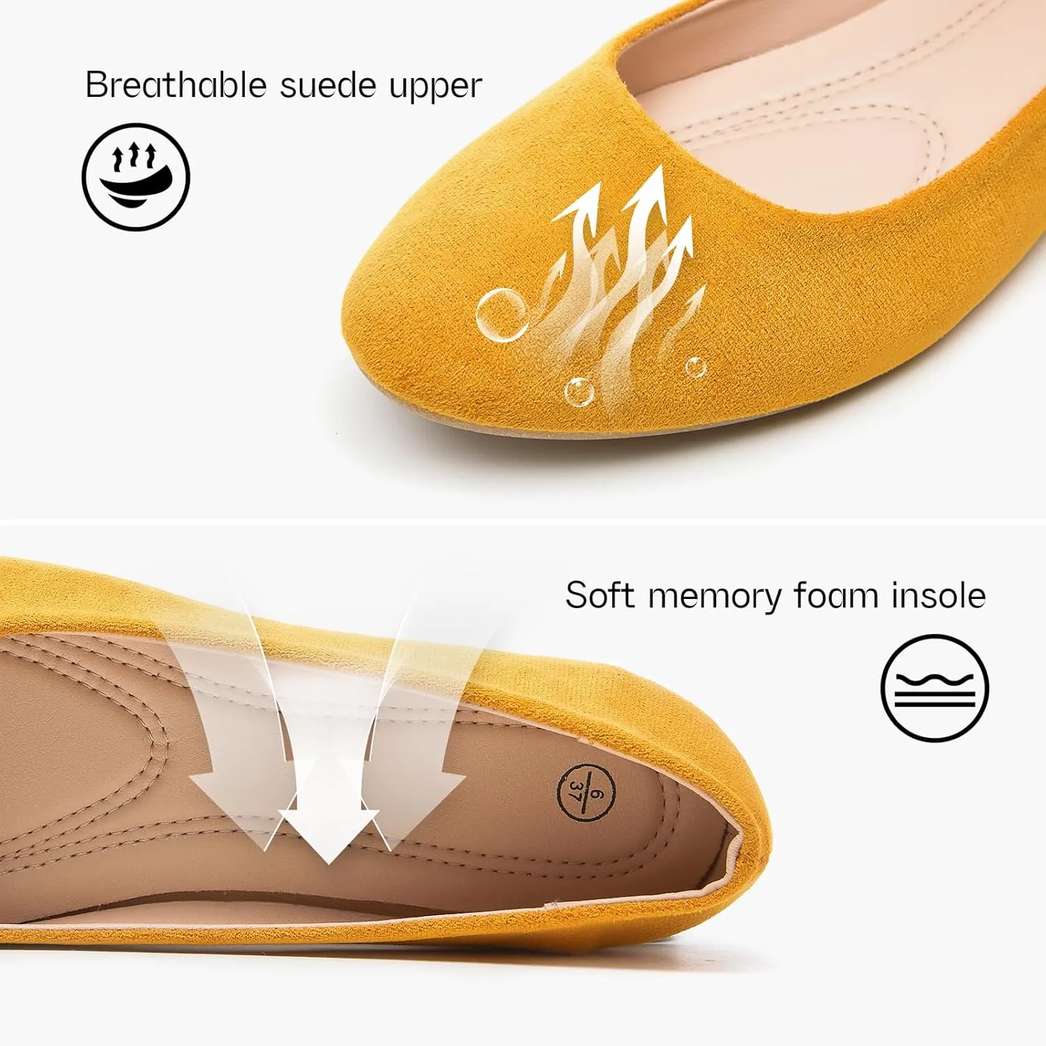 Shupua Flats for Women Round Toe Flat Shoes Dressy Black Ballet Flats Comfortable Womens Dress Shoes Ballerina Flats for Work