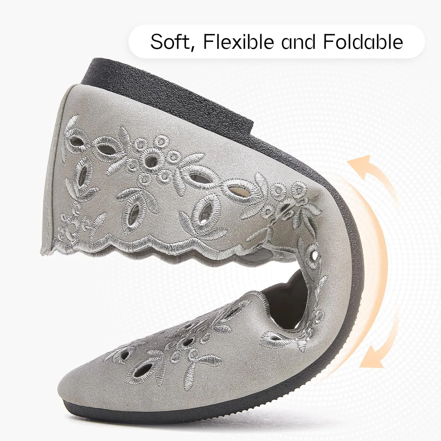 Shupua Women's Comfortable Dress Shoes Ballet Flats Slip On Shoes Black Flats Round Toe PU Leather Flats Summer with Floral Eyelets
