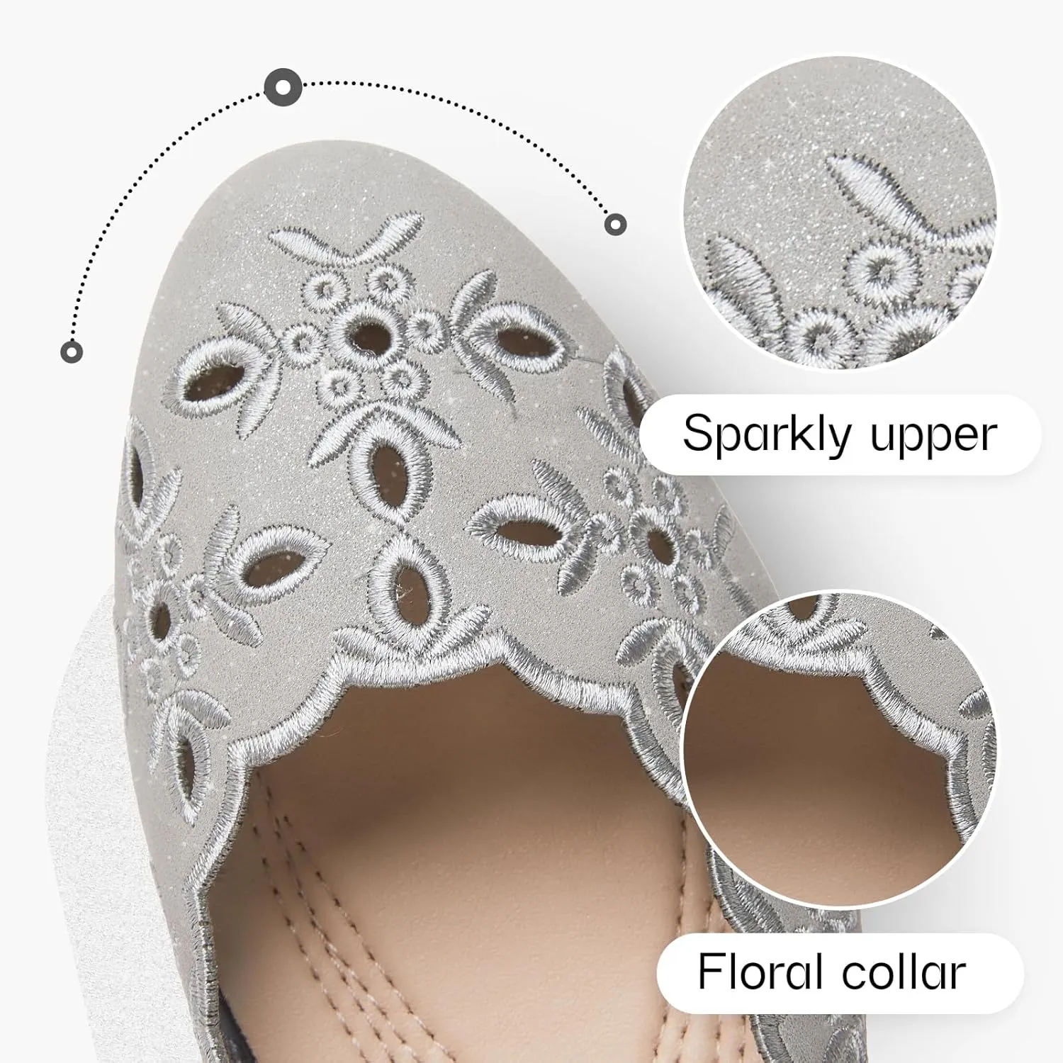 Shupua Women's Comfortable Dress Shoes Ballet Flats Slip On Shoes Black Flats Round Toe PU Leather Flats Summer with Floral Eyelets