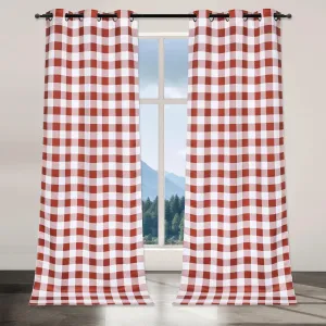 Simple Deluxe 2 Panels Set Blackout Buffalo Plaid Curtains Panels for Bedroom, Living Room, Patio Sliding Door, 95 inches Drop Thermal Insulated Grommet Drapes, 37" W x 95" L, White&Red, New