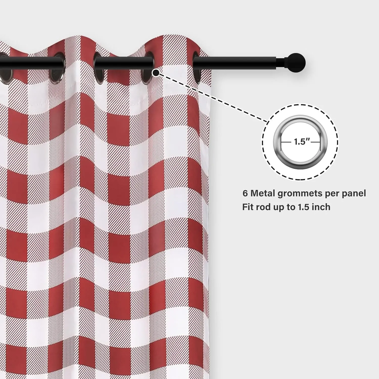 Simple Deluxe 2 Panels Set Blackout Buffalo Plaid Curtains Panels for Bedroom, Living Room, Patio Sliding Door, 95 inches Drop Thermal Insulated Grommet Drapes, 37" W x 95" L, White&Red, New