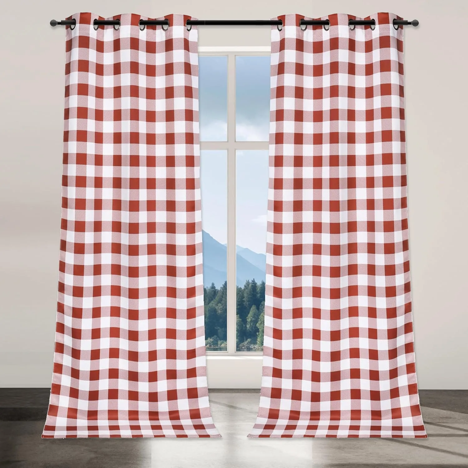 Simple Deluxe 2 Panels Set Blackout Buffalo Plaid Curtains Panels for Bedroom, Living Room, Patio Sliding Door, 95 inches Drop Thermal Insulated Grommet Drapes, 37" W x 95" L, White&Red, New