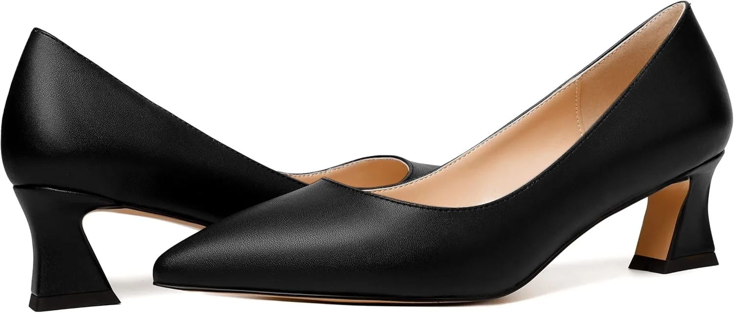 SKYSTERRY Womens Evening Slip On Fashion Pointed Toe Matte Spool Low Heel Pumps Shoes 2 Inch