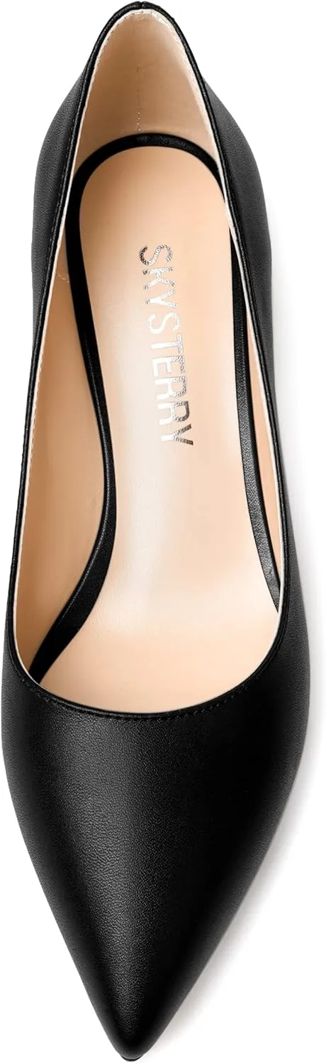 SKYSTERRY Womens Evening Slip On Fashion Pointed Toe Matte Spool Low Heel Pumps Shoes 2 Inch