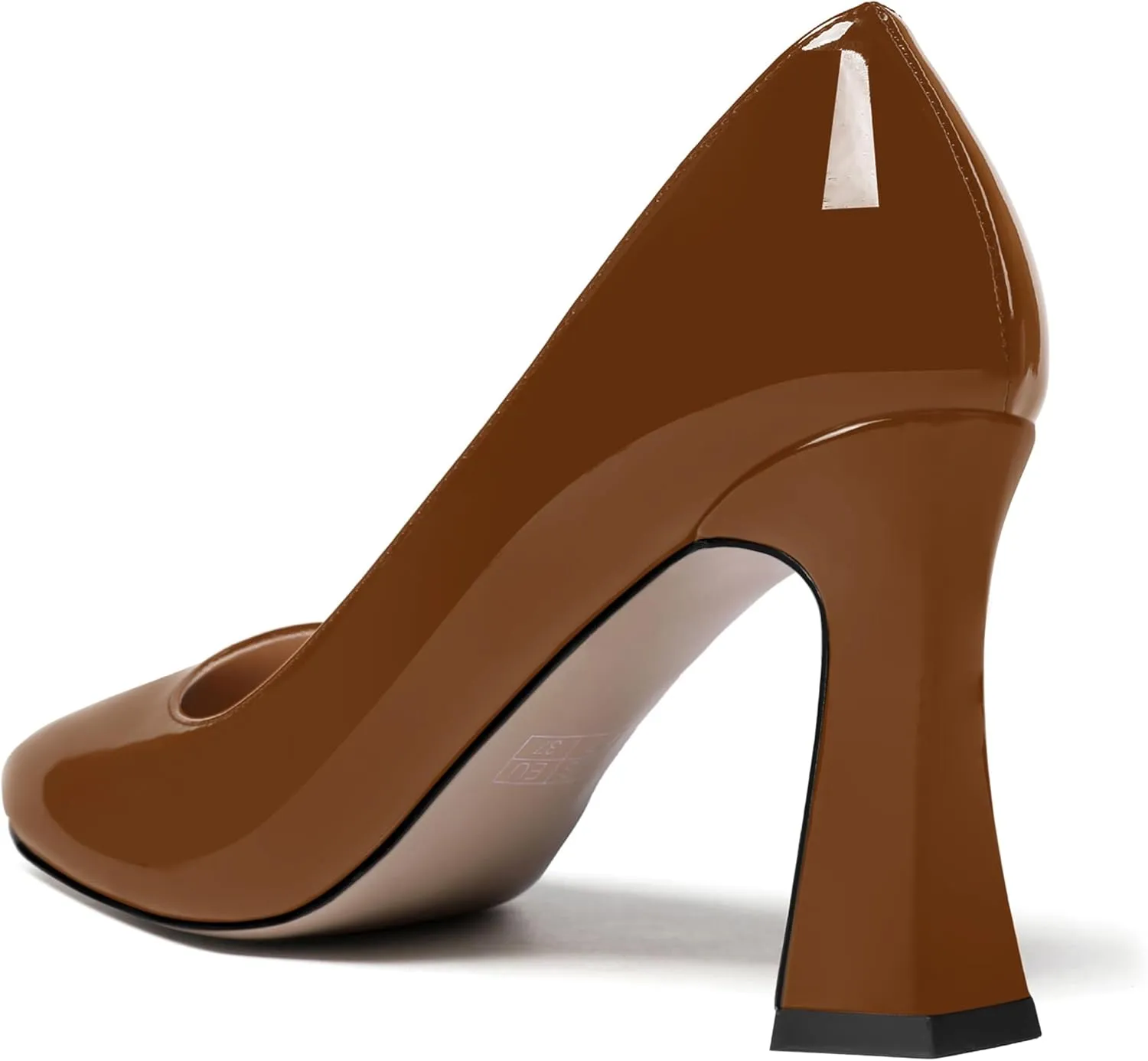 SKYSTERRY Womens Patent Slip On Round Toe Office Casual Spool High Heel Pumps Shoes 3.3 Inch