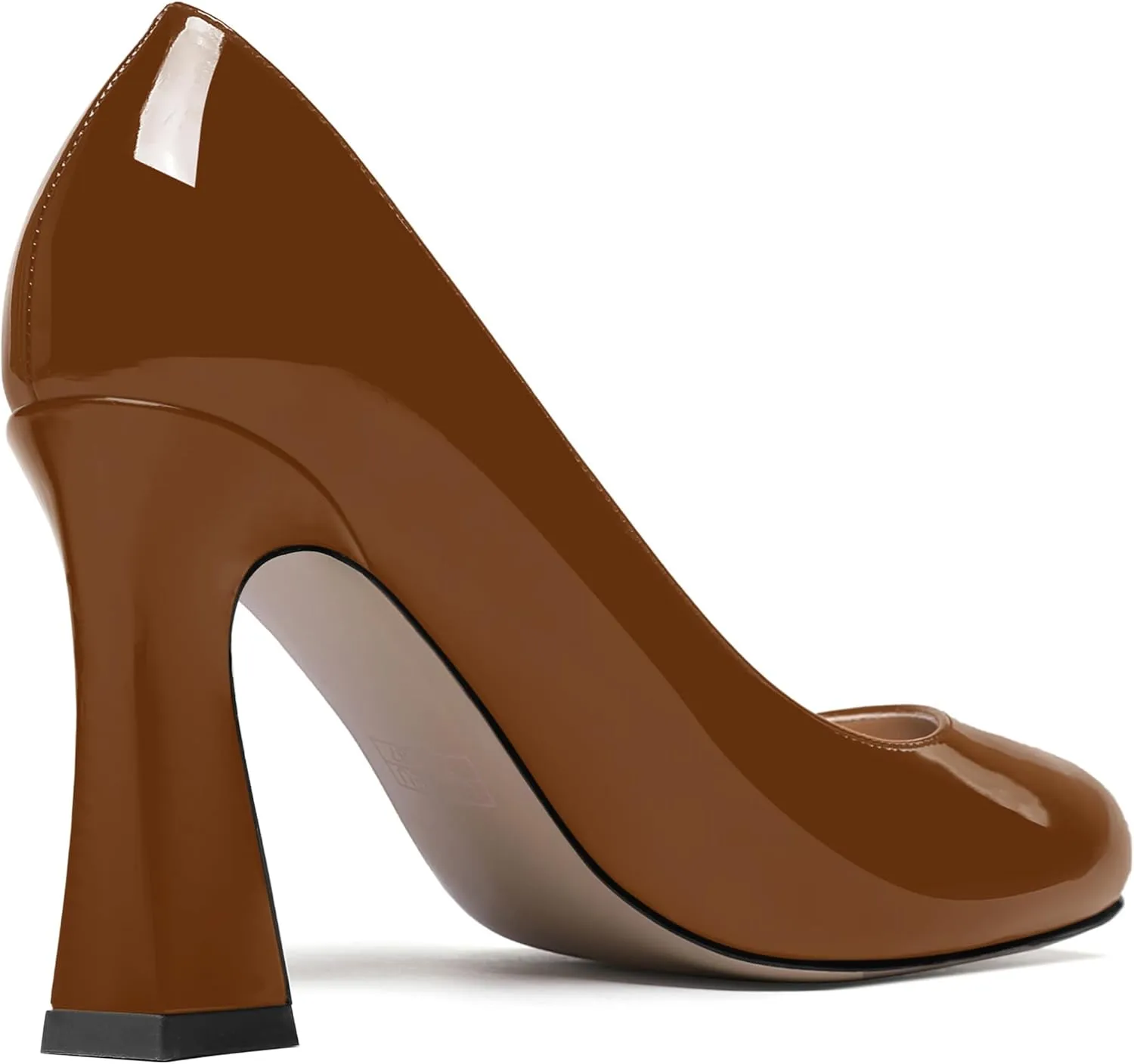 SKYSTERRY Womens Patent Slip On Round Toe Office Casual Spool High Heel Pumps Shoes 3.3 Inch