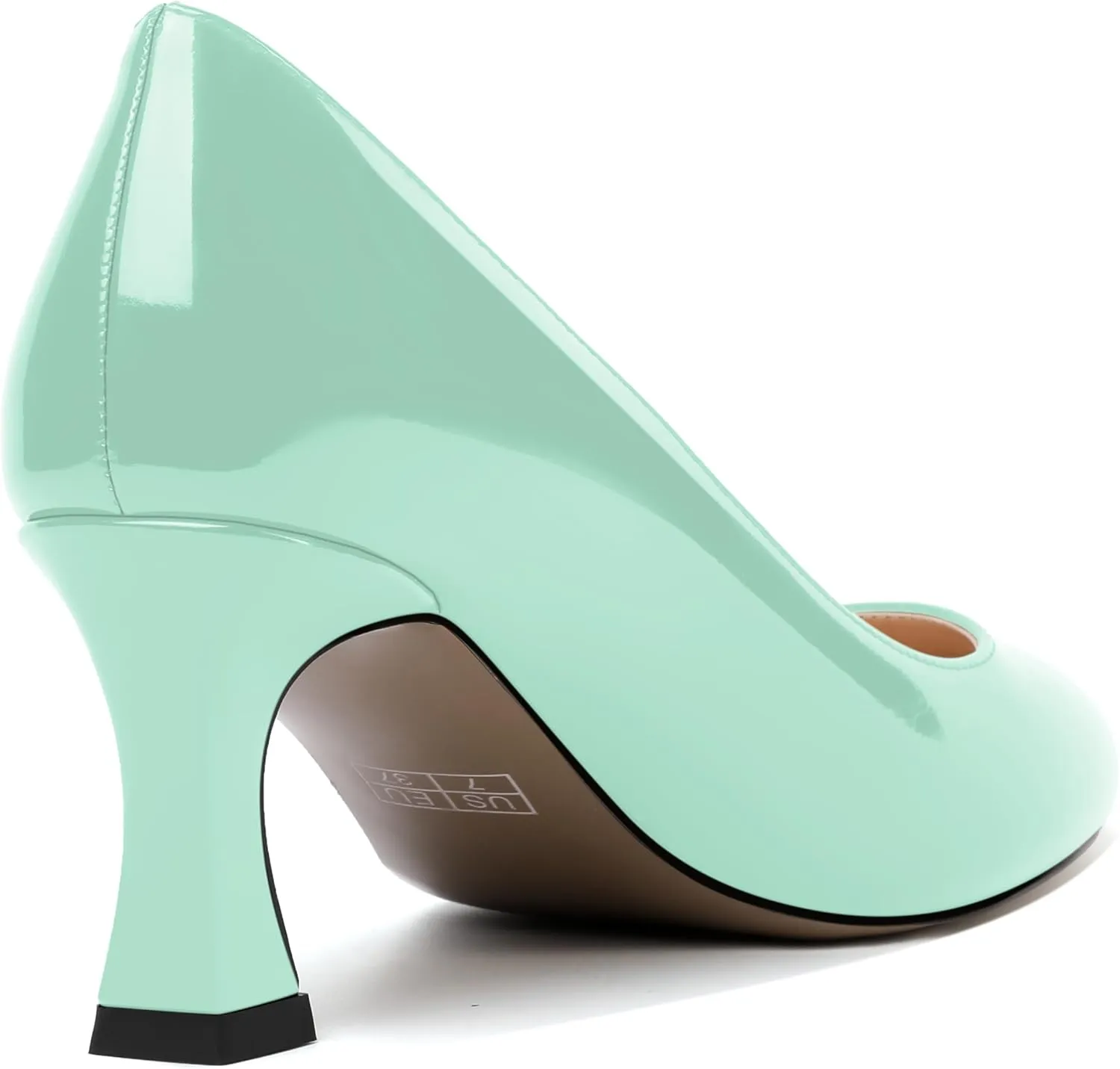 SKYSTERRY Womens Wedding Solid Patent Round Toe Slip On Dress Spool Mid Heel Pumps Shoes 2.5 Inch