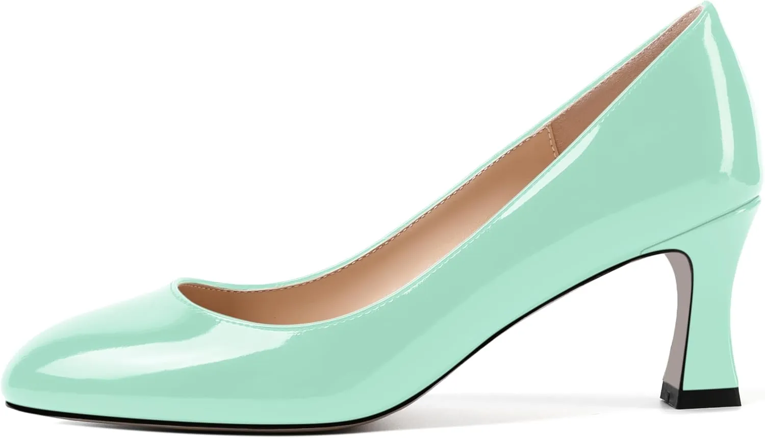 SKYSTERRY Womens Wedding Solid Patent Round Toe Slip On Dress Spool Mid Heel Pumps Shoes 2.5 Inch