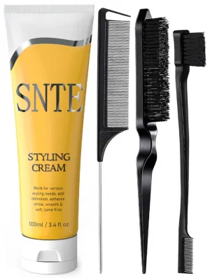 Slick Back Hair Brush & Styling Cream, Non-greasy Hair Smoothing Cream for Women, Kids Slick Back, Versatile Styling Products for Various Textures and Styles, Bun Maker for Flyaways