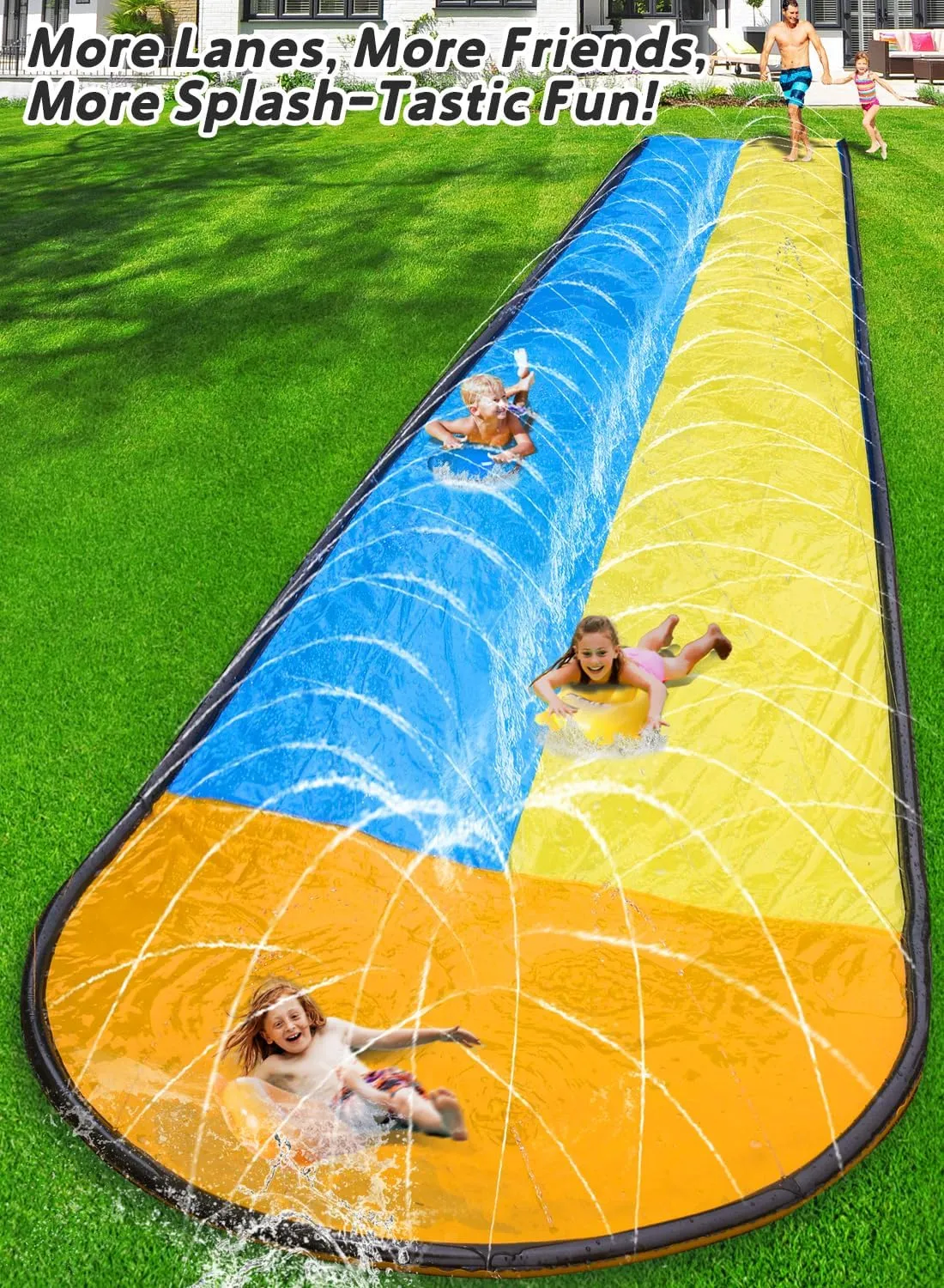Slip and Water Slip,Water Slide for Kids Backyard 22ft*2 Lane Color-Block,Surrounding Sprinkler Summer Toys for Kids Outdoor with 2 Bodyboards